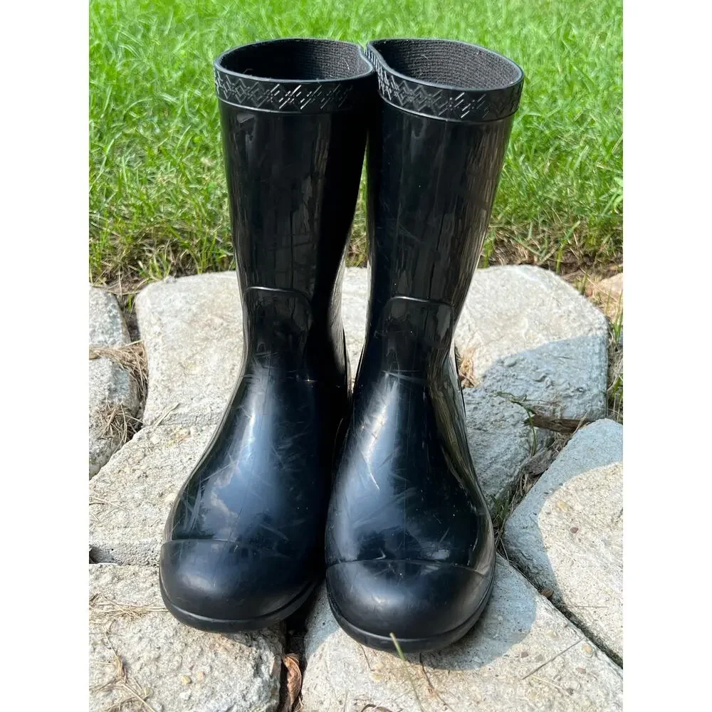 Ugg Raana Rain Boots 4 Girls Black Pull On Glossy Waterproof Puddle Jump